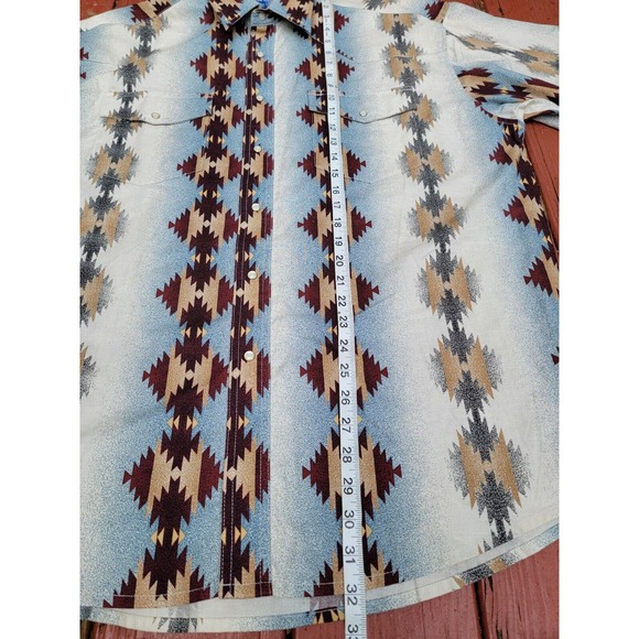 Wrangler Western Brushpopper Shirt Colorful Blue Native Aztex Geometric Size XL - Picture 7 of 8